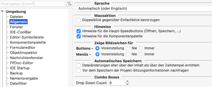 Ursprüngliche Einstellungen nach installierung