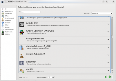 Add/Remove-Tool, Kubuntu-Version, experimental - Mit Katalogseiten-Layout