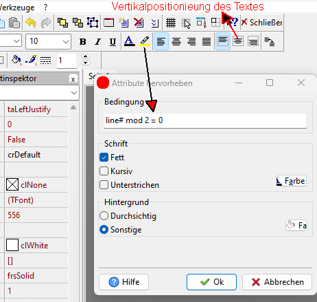 hervorgehobene Attribute